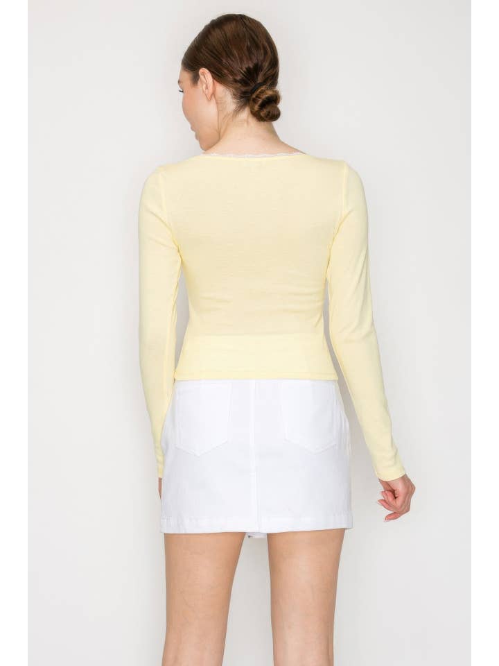 CC Wholesale Clothing - Wholesale Knit Top - Women's - Lace Trim Square Long Sleeve Top