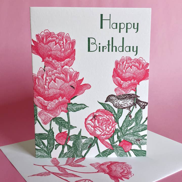 Peony Birthday and Blank Note Card for wholesale by Painted Tongue Press