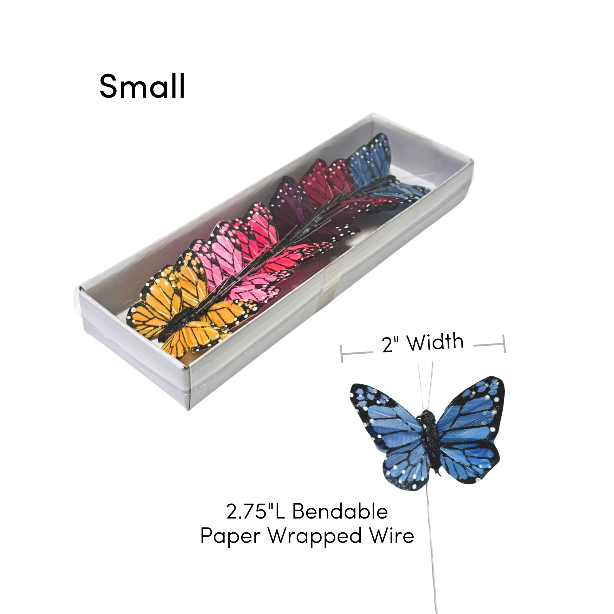 Jacobson - Wholesale Craft Supplies - 2-4"W Assorted Feather Butterflies on Wire - Monarch2