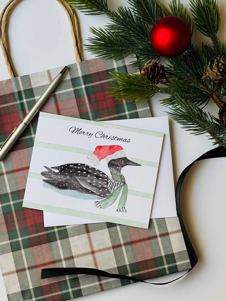 Santa Loon Glædelig Jul akvarel blankt kortsæt for engroshandel hos LSA-studio