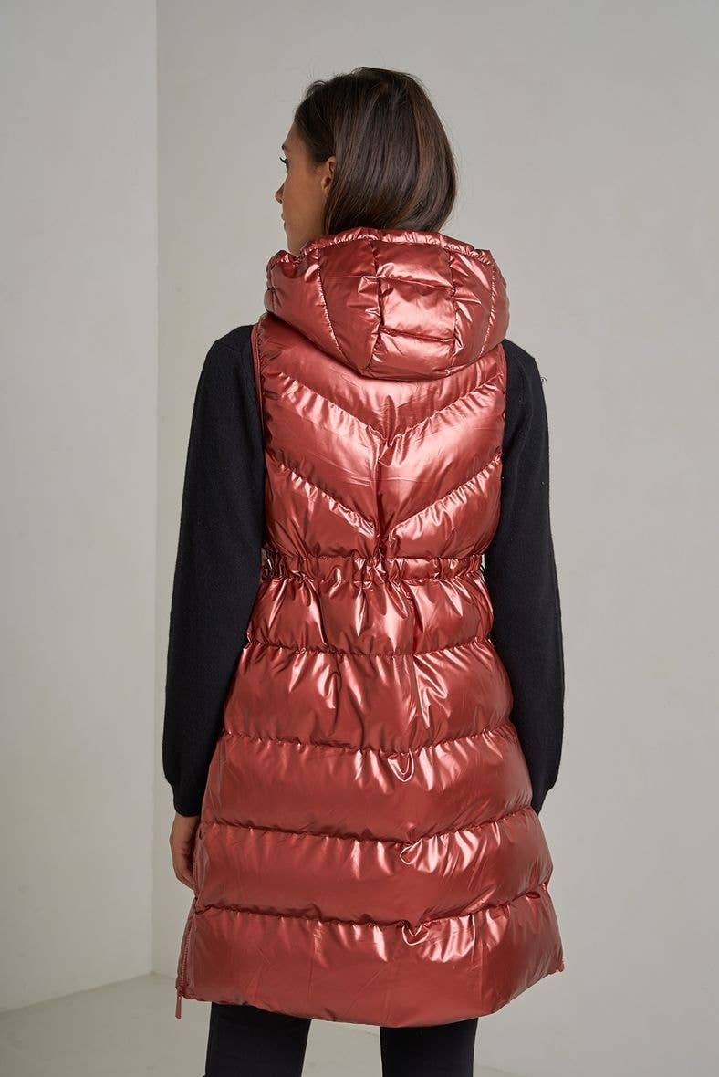 Attrait Paris - Wholesale Puffer Jacket - Women's - Metallic quilted long sleeveless oversized puffer jacket18