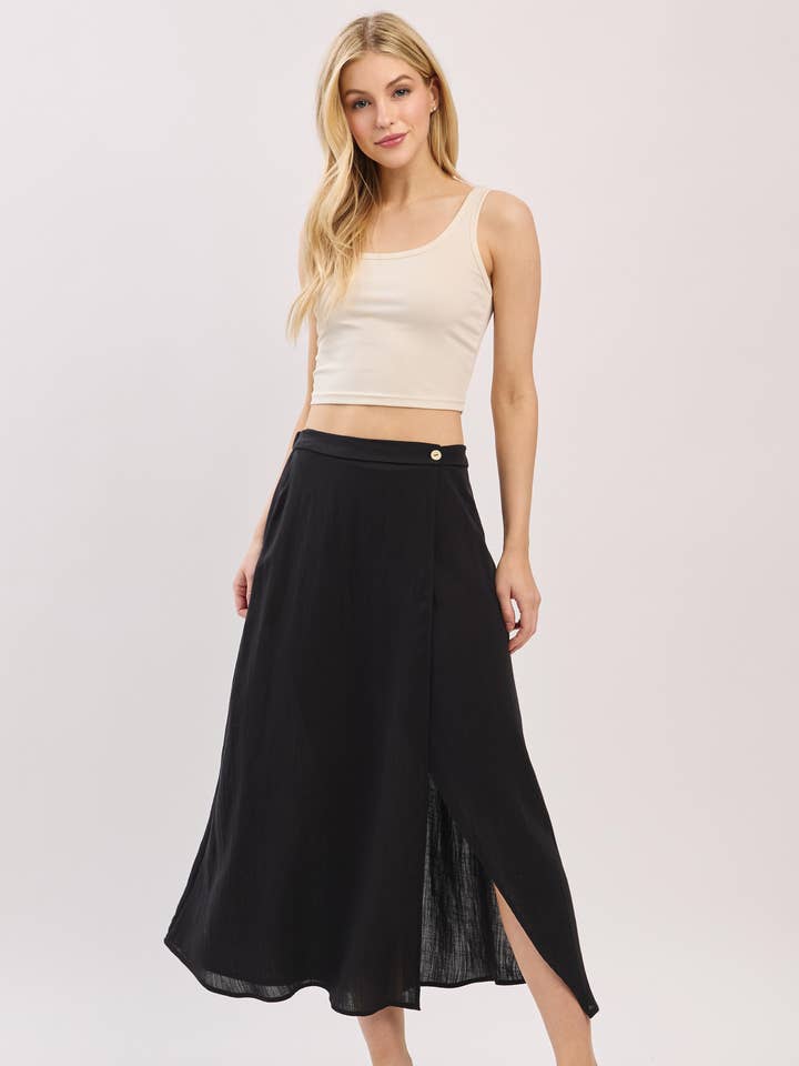 Solid Wrap Midi Skirt - NS80213B for wholesale by Final Touch