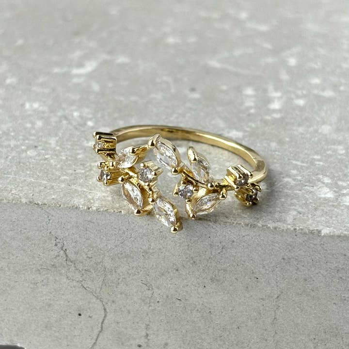 Tarnish Resistant Zirconia Vine Open Ring for wholesale by Flax Barn