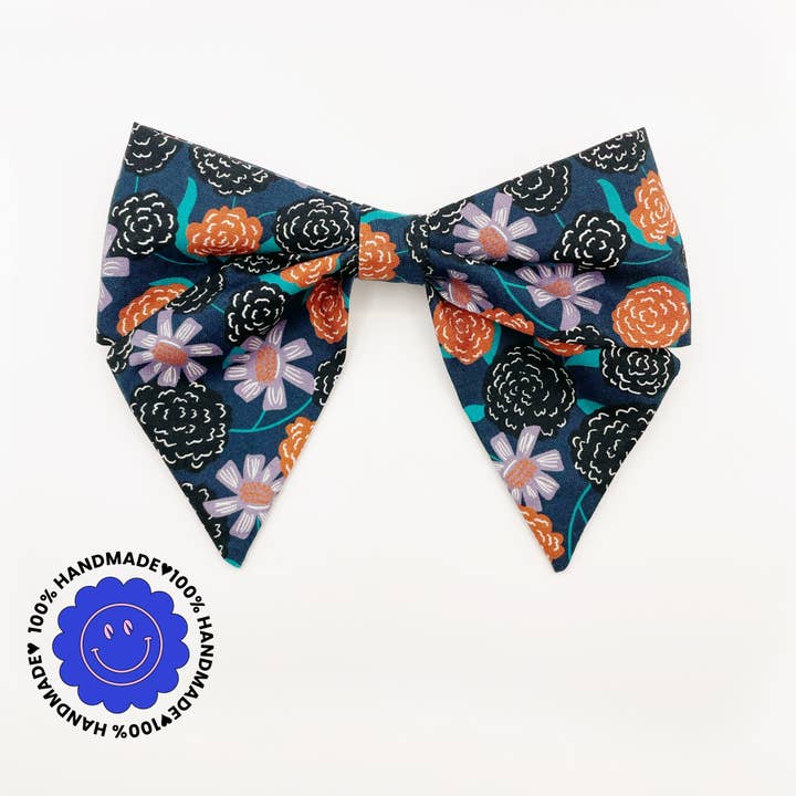 Navy Blue Floral Hair Bow Clips, Large Barrettes Women Girls for wholesale by ELSE