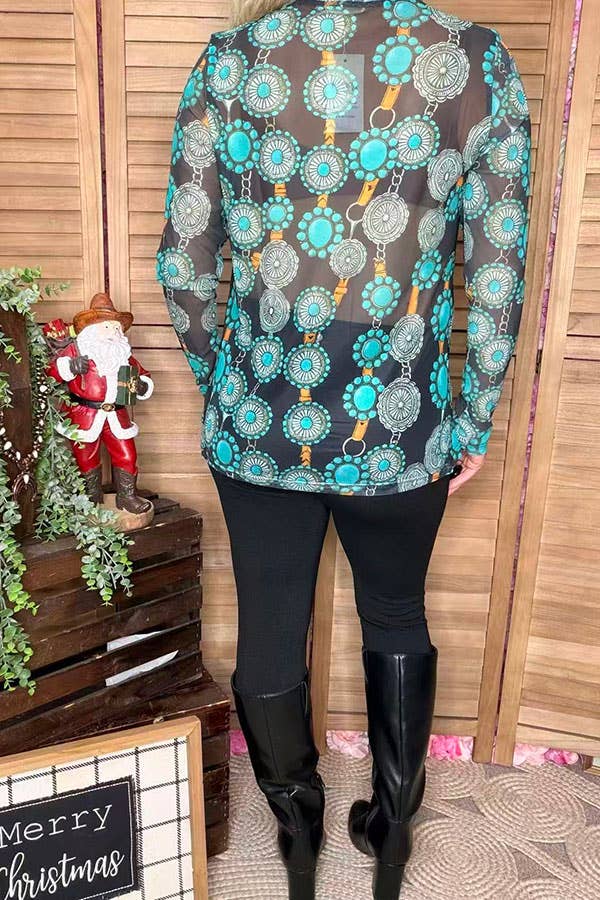 luluclothes - Wholesale Blouse - Women's - Western jewels printed sheer women shirts XCH165644