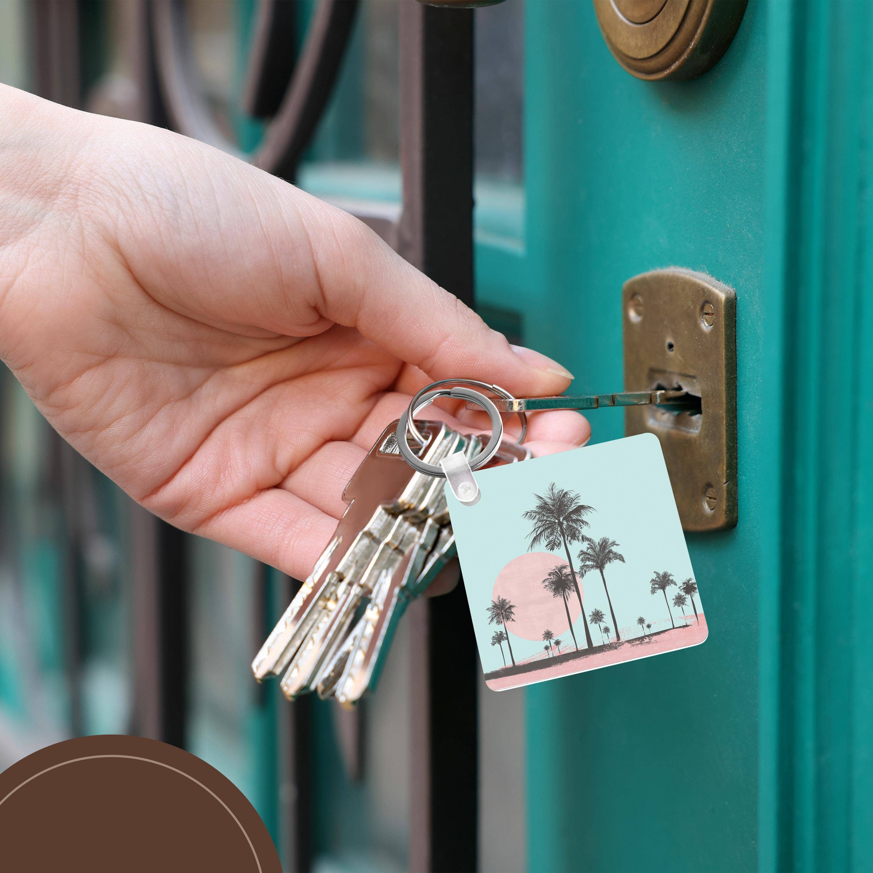 3dRose - Vente Porte-clés – unisexe - 3dRose, Scène de bord de mer aux couleurs pastel avec des palmiers, Porte-clés5