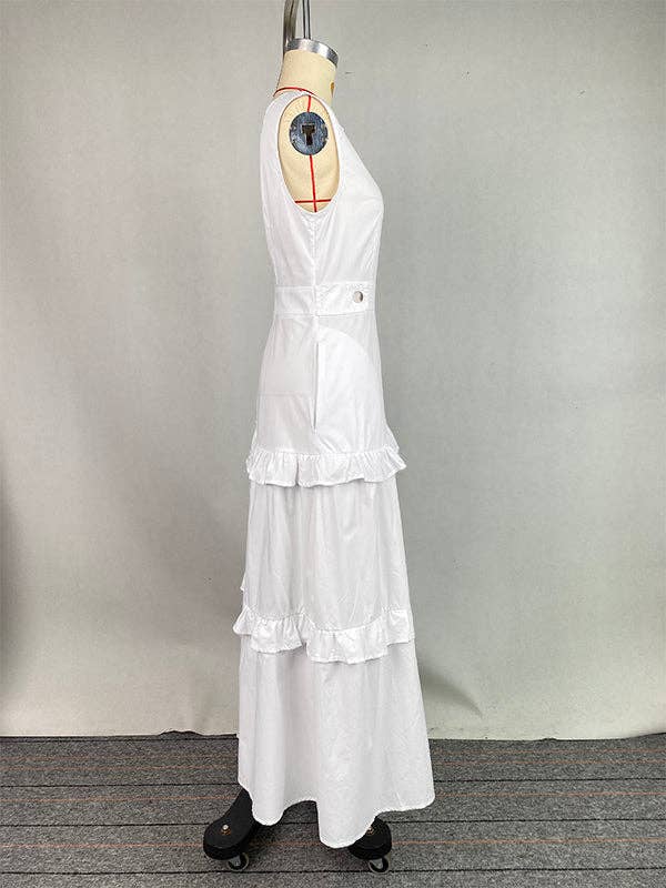 UZ Wholesale Store - Wholesale Dress - Women's - High Waist Pleated V-Neck Pocket Maxi Dress5