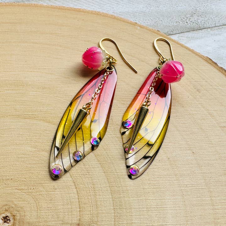 Same Sunset Design – wholesale Dangle earrings – Butterfly & Fairy Wing Punk Witchy Goth Earrings