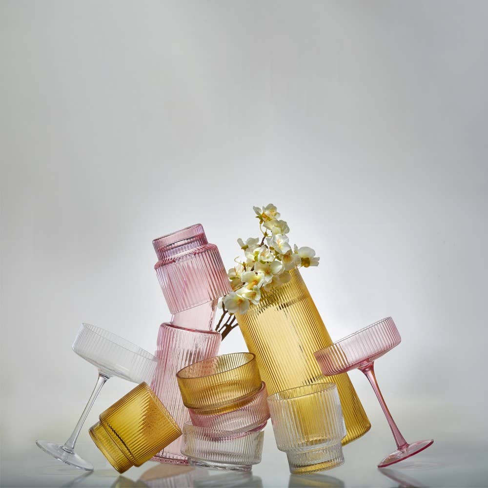 TABLESETTERS LIMITED – Copo de coquetel/álcool por atacado – Vidro Antiga Fashion com nervuras 340ml, Conjunto de 45