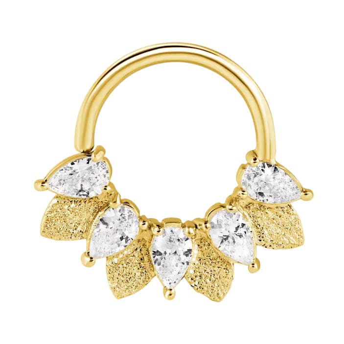 Anillo Sin Costuras de Hada – Arco de Cinco Gemas en Corte Pera de Oro de 14K para venta al por mayor de Piercing-zone