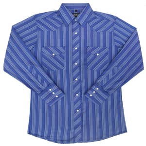Men's Cotton Pearl Snap - Blue Multi Wide Stripe