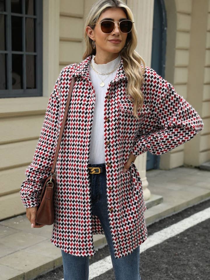 NINEXIS - Wholesale Coat - Women's - CWOCO0632_HOUNDSTOOTH LAPEL LOOSE MID-LENGTH COAT10