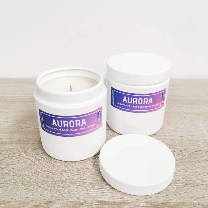 AURORA - White Tin Traveler for wholesale by Moodwax Candle