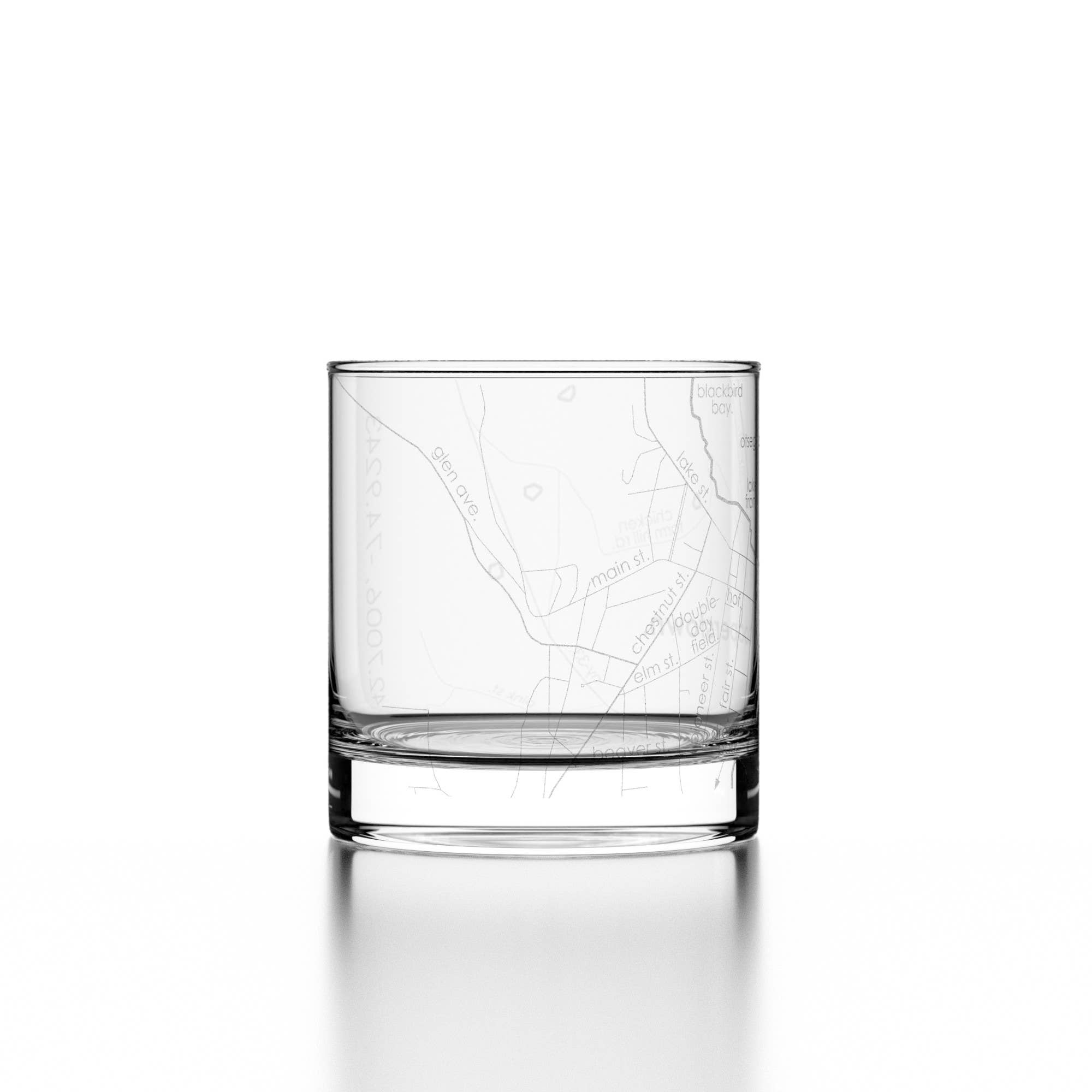 Well Told - Wholesale Drinking Glass/Cup - Cooperstown, NY City Map - Etched Whiskey Rocks Glass4