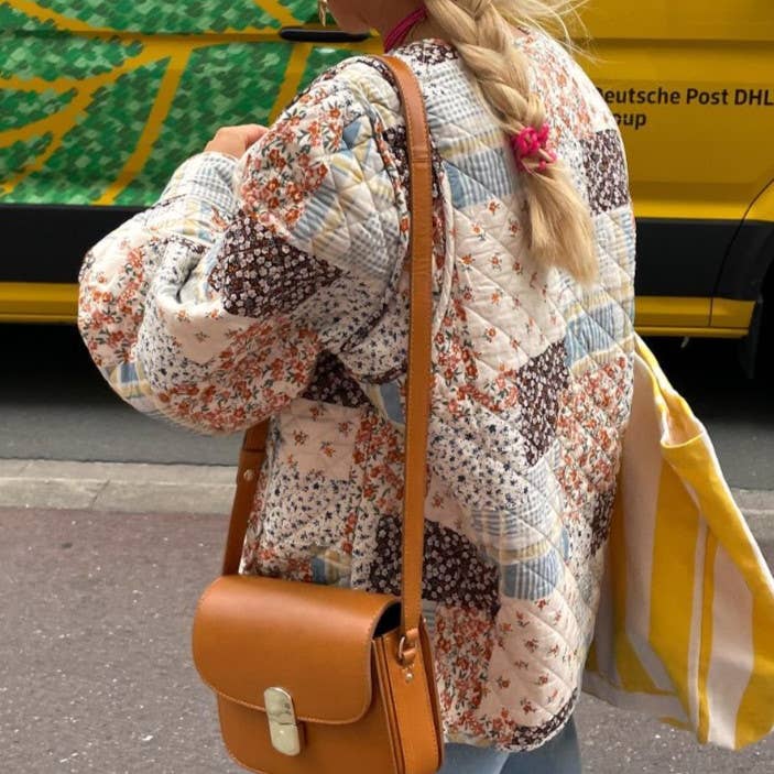 Apricot Floral Color Blocks Print Quilted Jacket for wholesale on Faire