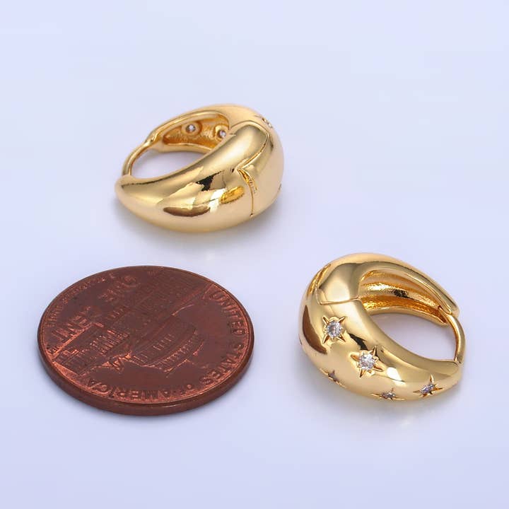 Aim Eternal - Wholesale Huggie earrings - Minimalist Dome Gold Hoop Clear CZ Huggie Star Earring1