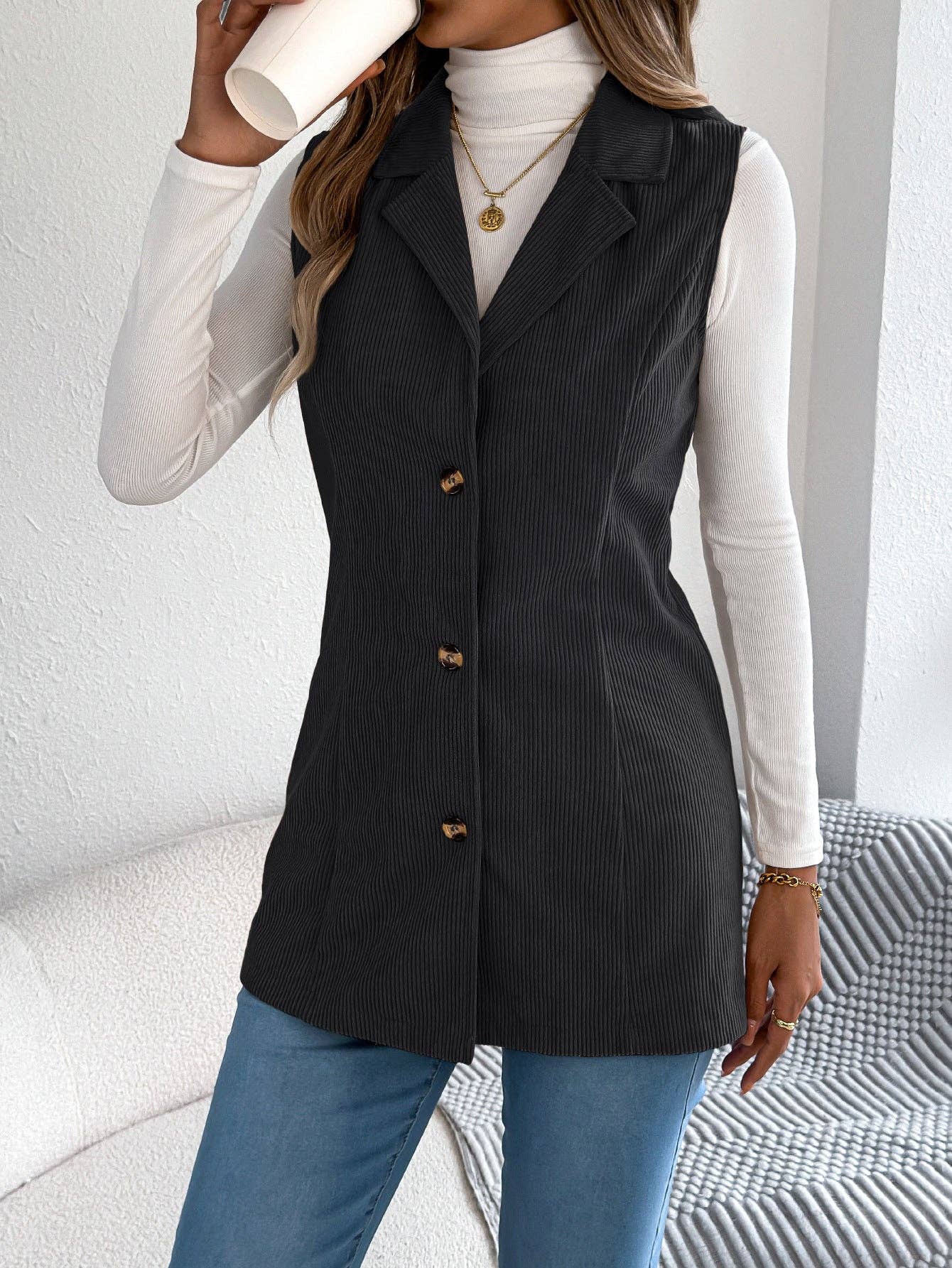 Masyal - Wholesale Outerwear Vest - Women's - Women's Autumn Winter Single-Breasted Corduroy Vest Jacket8