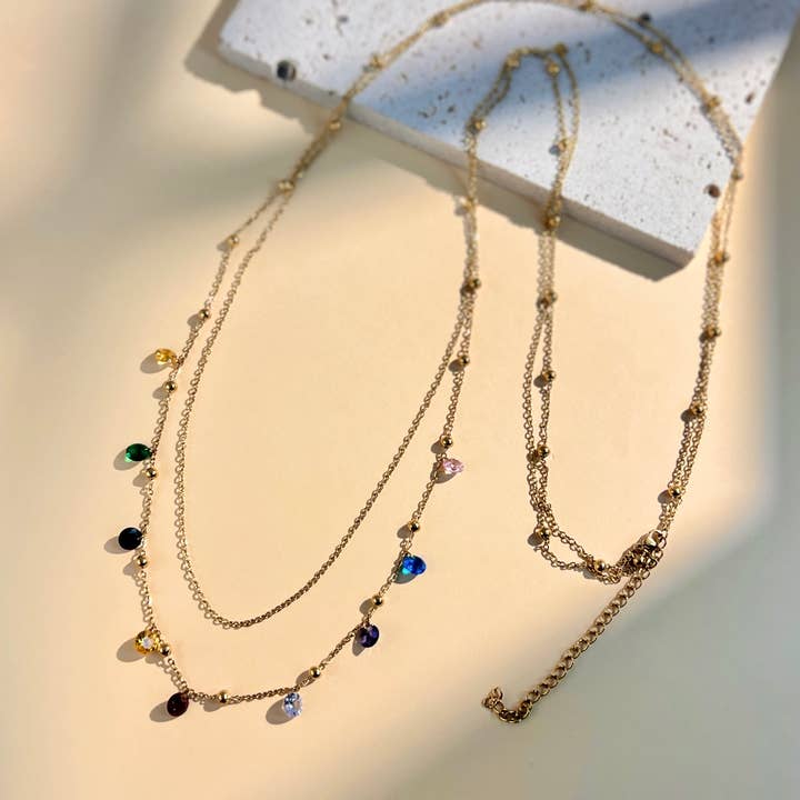 COSMOS - Wholesale Y-Neck/Lariat Necklace - Stainless Steel Long Necklace with Multicolored Crystal Charm2