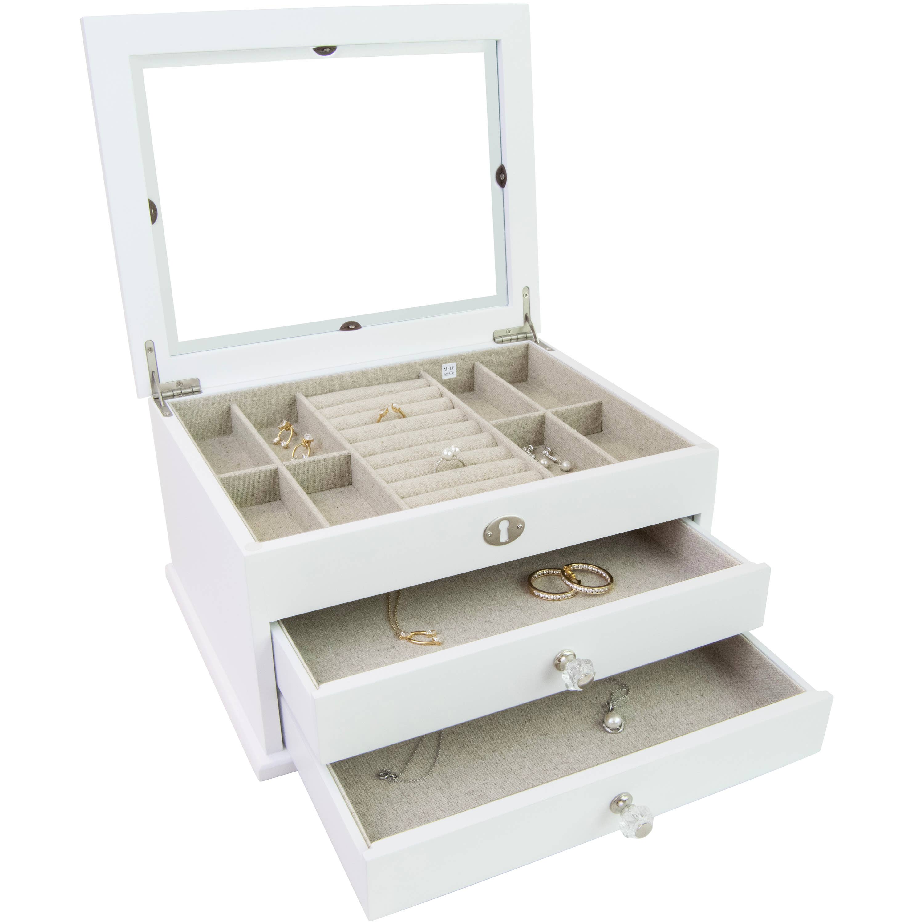 Mele and Co - Wholesale Jewelry Box/Organizer - Mele and Co Lili Glass Top Wooden Jewelry Box0