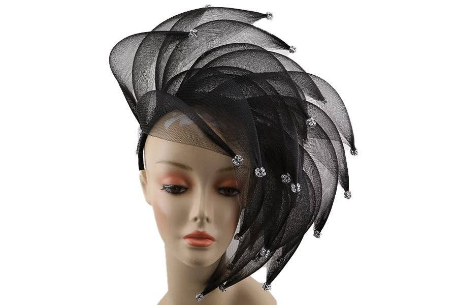 Charm Hats - Vente Chapeau bibi – femme - Accessoire à plumes en crin de cheval avec strass sur serre-tête #6790A4