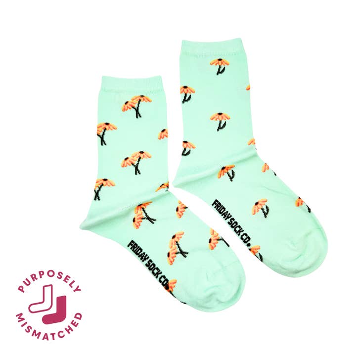 Dames Mini Zwartogige Susan Ongelijke Crew Sokken - Bloemen voor wholesale door Friday Sock Co.