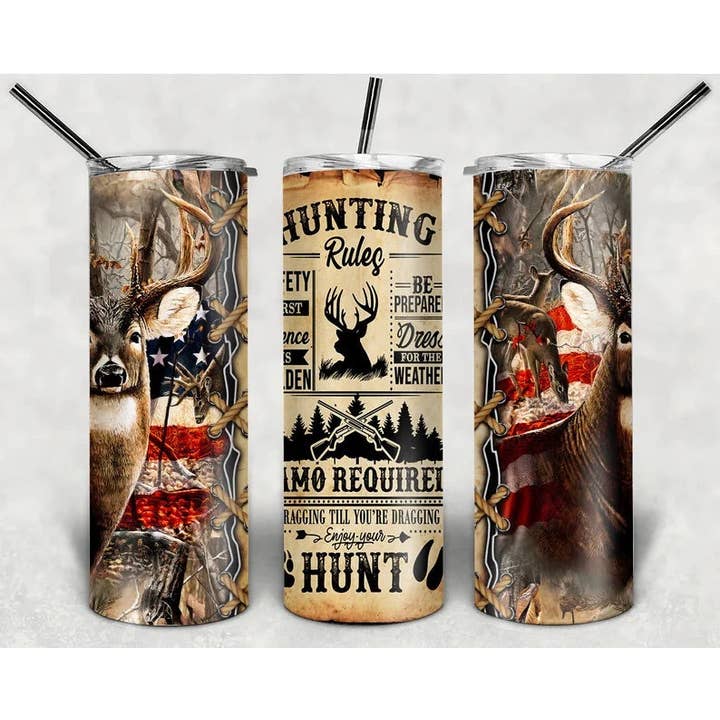 Hunting Rules Deer With American Flag - 20oz Stainless Steel Tumbler for wholesale by Creations by Trudy