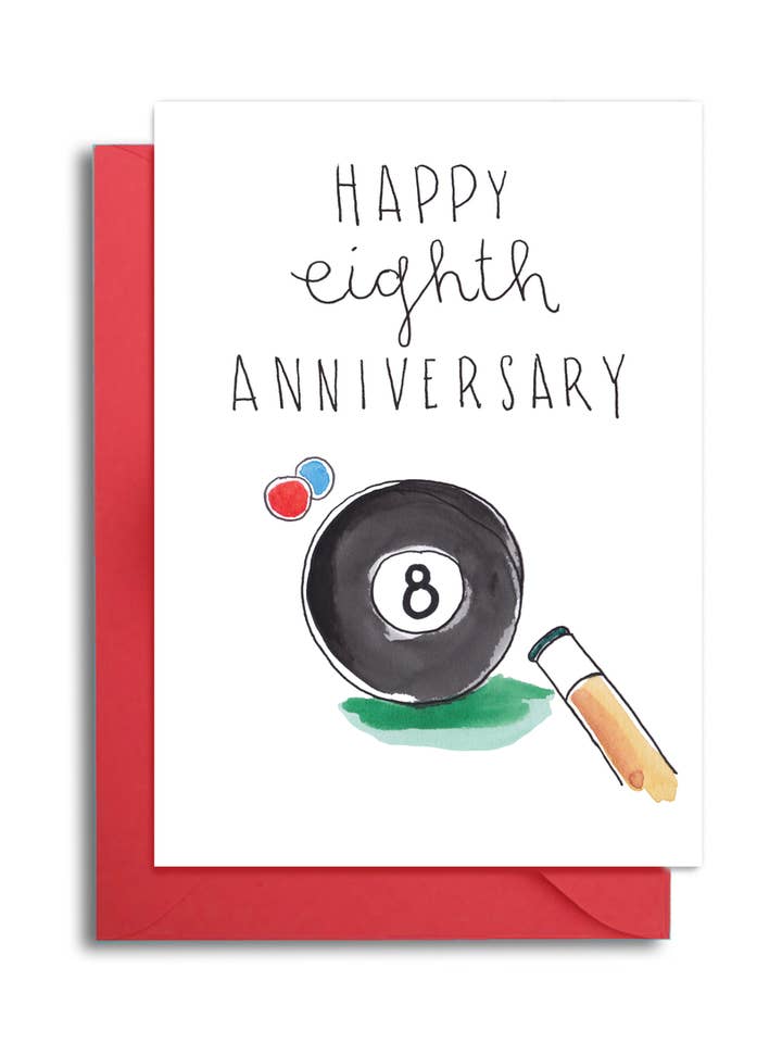 Tarjeta de piscina de 8 bolas de 8º aniversario de boda para venta al por mayor de Slow Poke Press