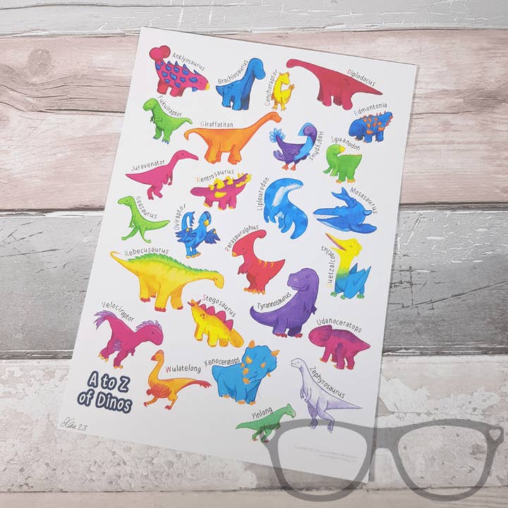 Dinosaur A to Z Art Print for wholesale by Mini Geek Boutique