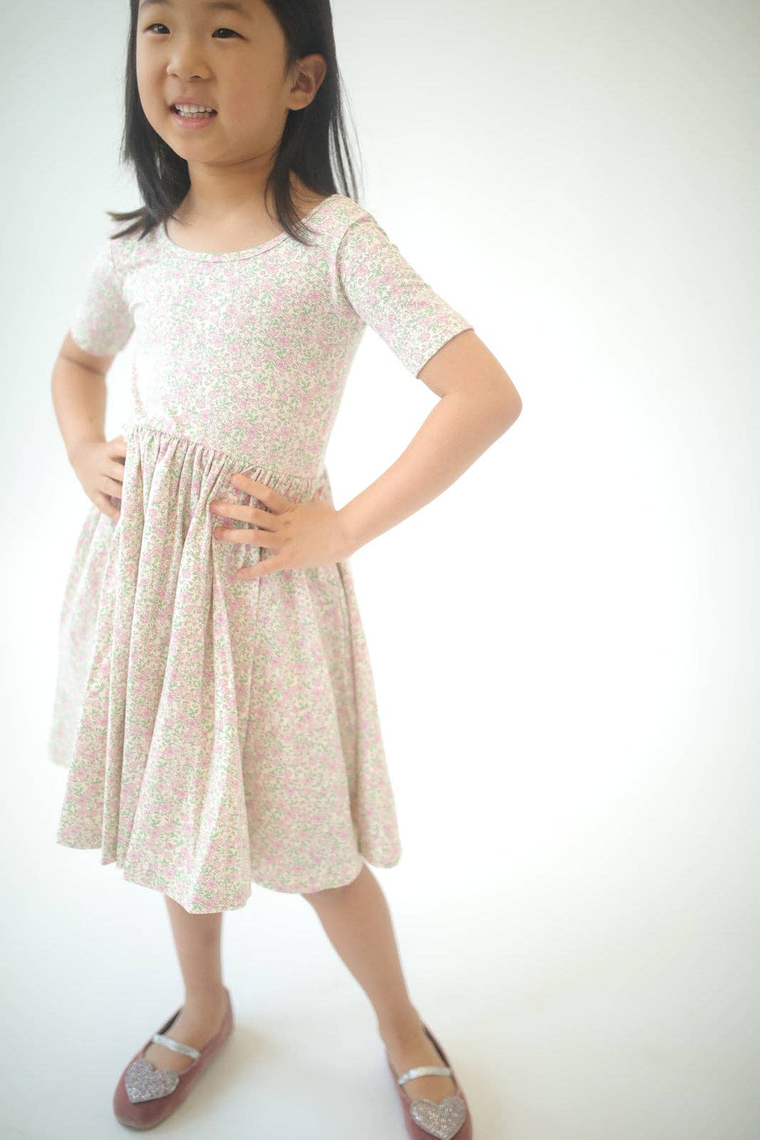 Good Apples Kids - Wholesale Dress - Kids - Short Sleeve Twirl Dress in Bella Pink Floral3