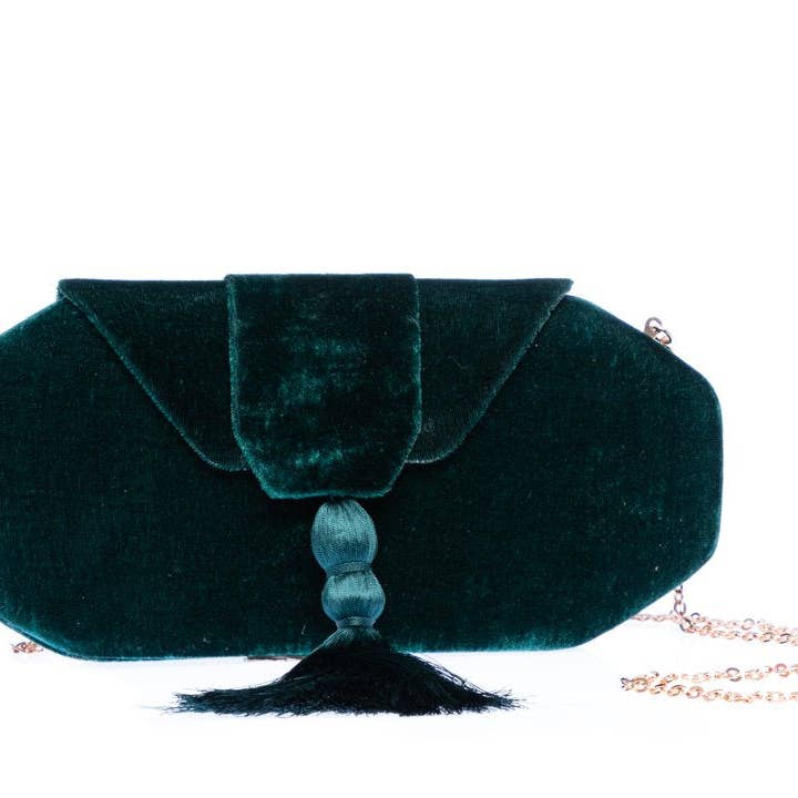 Forest Green Velvet Clutch for wholesale by Larone Artisans, LLC