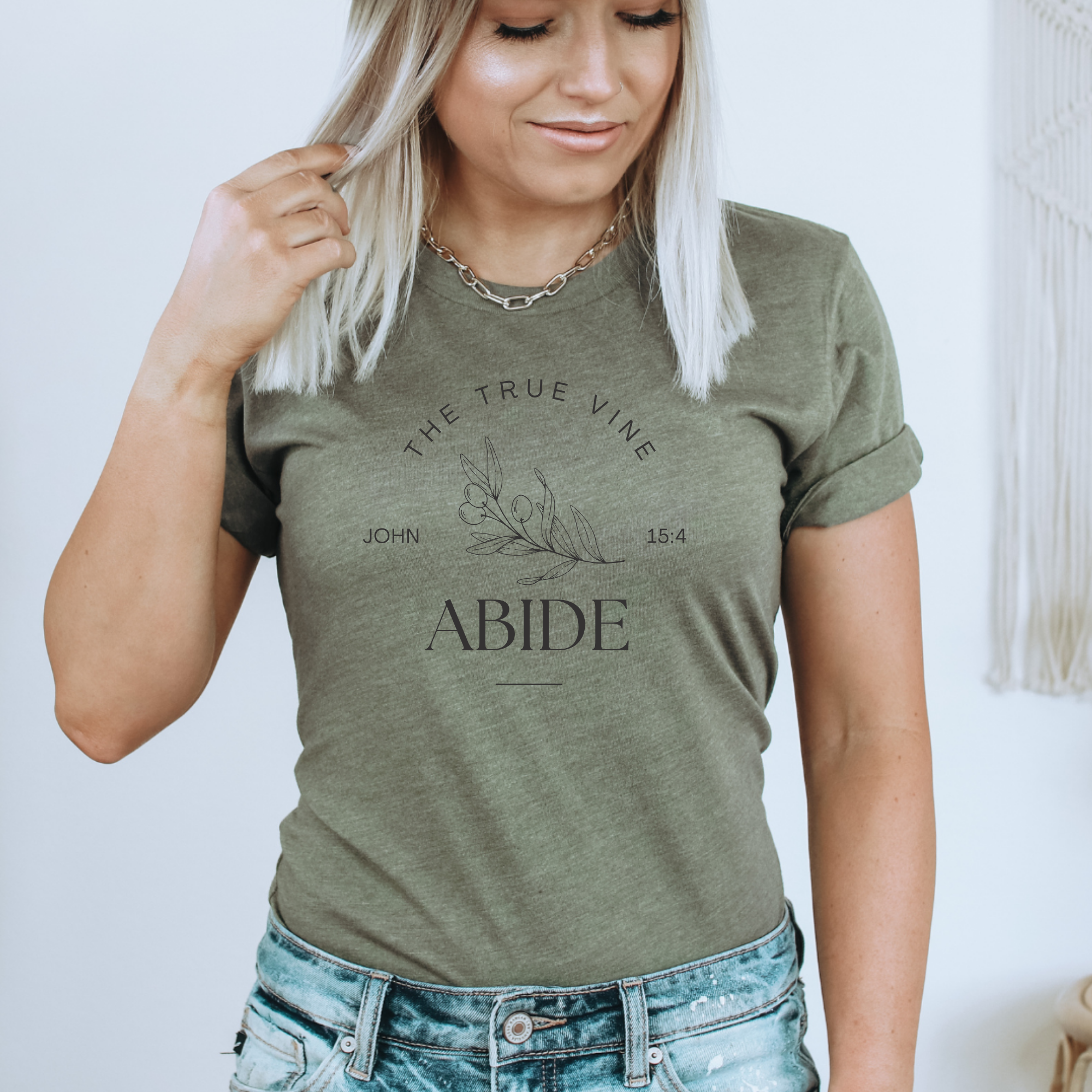 Faith & Life Christian Brands - Wholesale Screen Printed T-Shirt - Women's - Abide Olive Branch Vine Women's Christian Graphic T-Shirt4