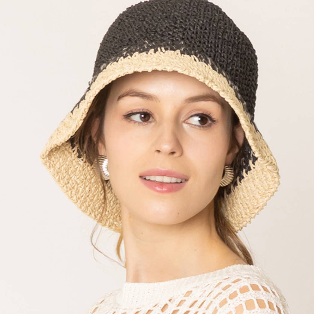 Fashion City - Wholesale Bucket Hat - Women's - Two Tone Color Block Straw Bucket Hat1