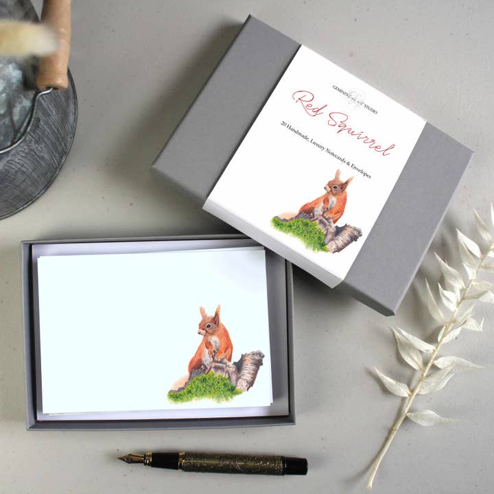 Red Squirrel Notecards/Place Cards | Gifts | Stationery for wholesale by Gemini's Fine Art Studio