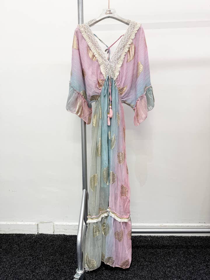 Lucy Sparks - Wholesale Dress - Women's - GOLDEN FOIL PRINT AND STRIPES FLARED MAXI DRESSÂ