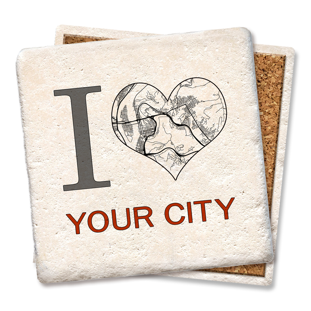 Tipsy Coasters & Gifts - Wholesale Coasters - Custom I Heart City Map Coaster2