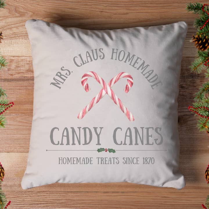 Go Charlotte - Wholesale Throw Pillow Cover - Mrs. Claus Candy Canes Pillow Cover