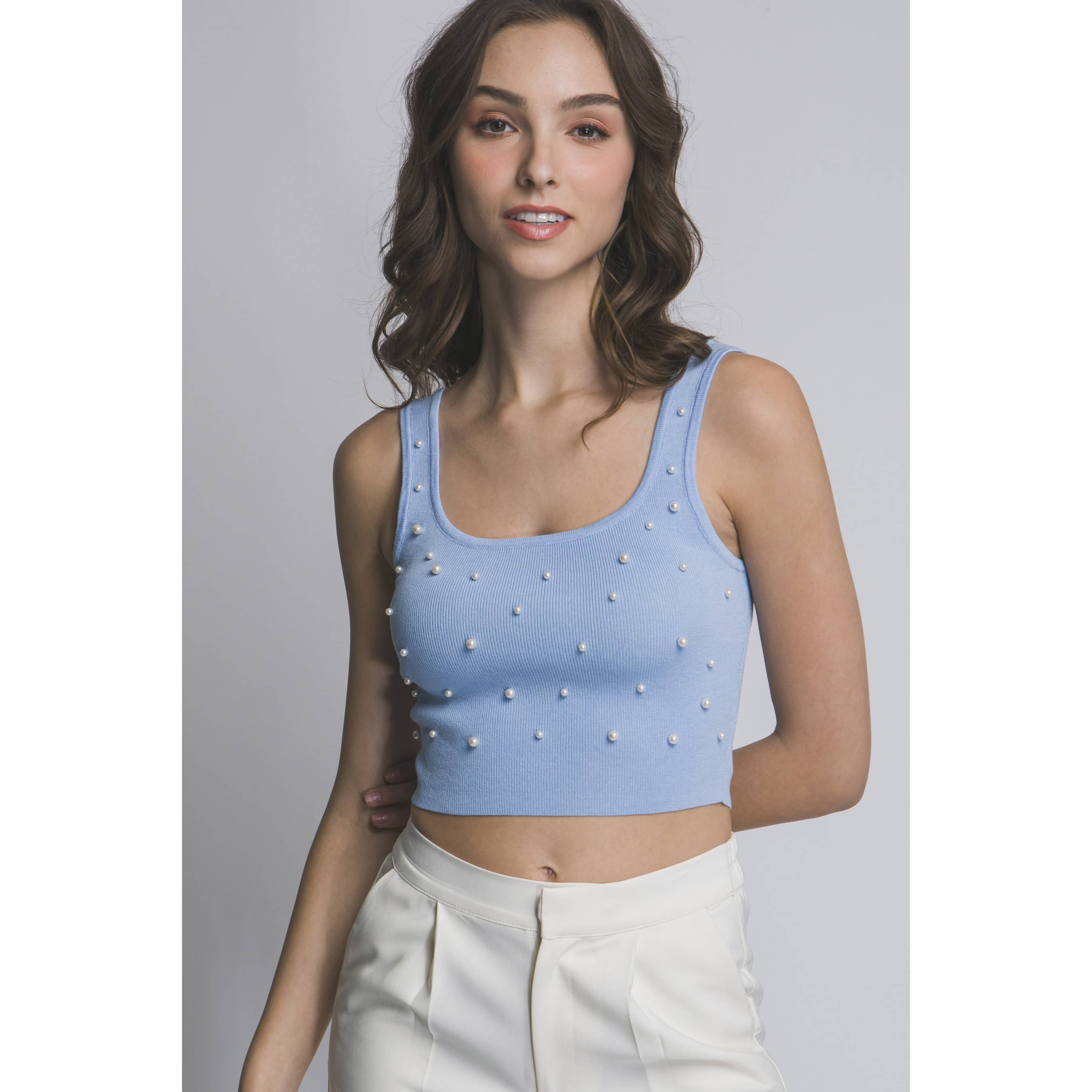 HiteJeans – wholesale Linne (Tryckt) - Dam – Ribbad stickad bolldesign kort linne7