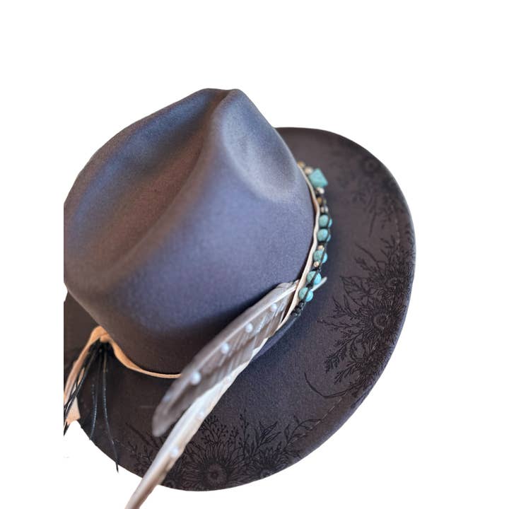 Wild Indigo - Vendita all'ingrosso Cappello da cowboy - Donna - Cappello da cowboy Western Burned Hat con visiera a girasole1
