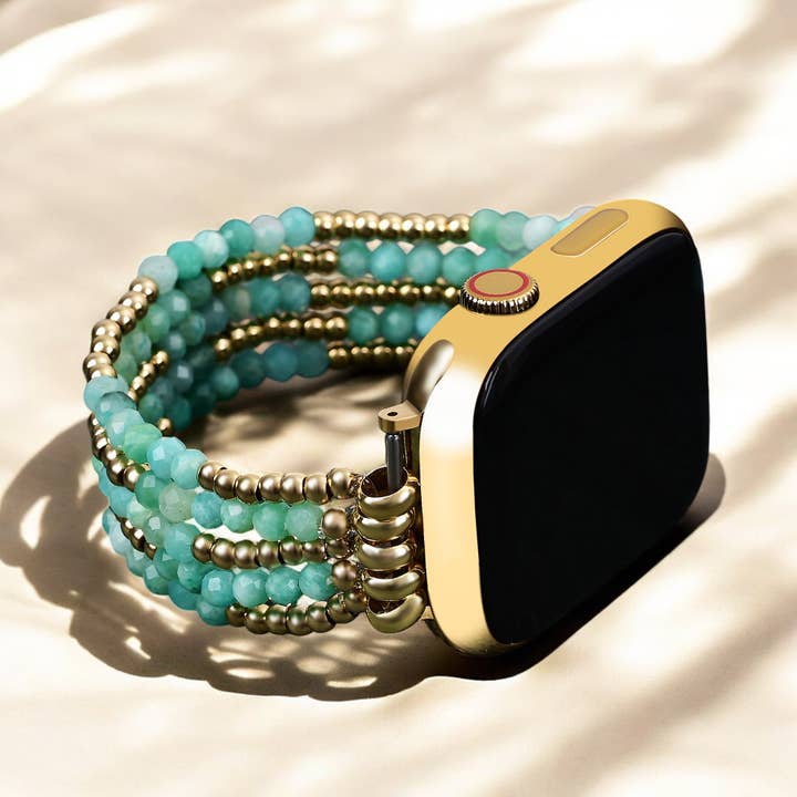 Glowing Amazonite Stretch Apple Watch Strap for wholesale by Cape Diablo