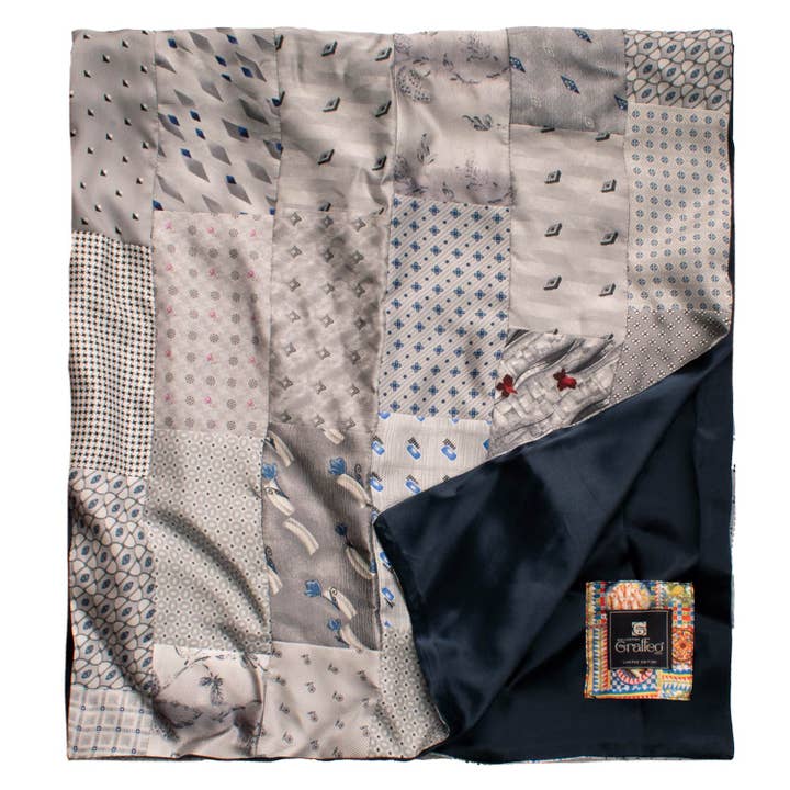 Graffeo Cravatte - Wholesale Sjaal - Uniseks - Grijze Zijden Sjaal Vintage Patchwork Multicolor S6003