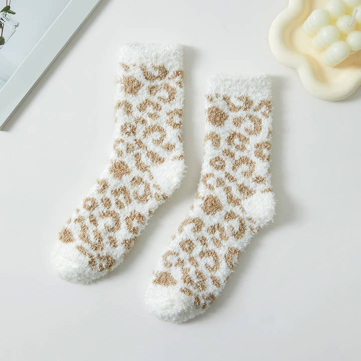 ASSORTED COLORS Leopard Pattern Fuzzy Winter Socks for wholesale on Faire