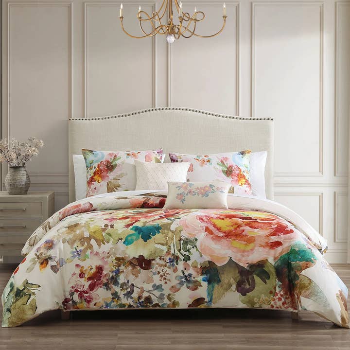 Ensemble de couette réversible 5 pièces en coton 100% Ivory Garden pour la vente par Bebejan