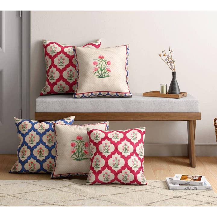 Poppy Window 18" x 18" fluwelen kussenhoes, set van 5 voor wholesale door India Circus