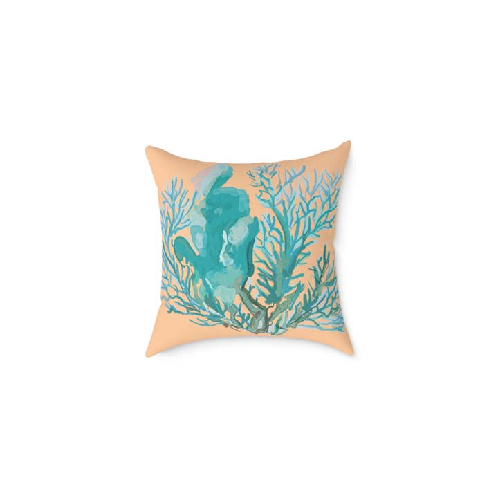 Blue Cava – wholesale Throw/decorative pillow – Coastal Coral Square Poly Canvas Pillow - Ocean-Inspired Home Decor