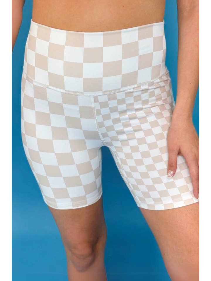 Neutral Checkered Dreams Biker Shorts for wholesale on Faire2