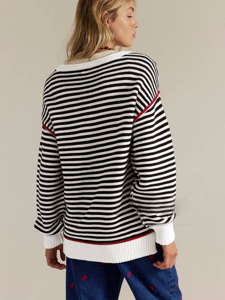 Lovesoft - Wholesale Knit Sweater - Women's - Striped Knit Sweater Pullover | Relaxed Vintage Fit1