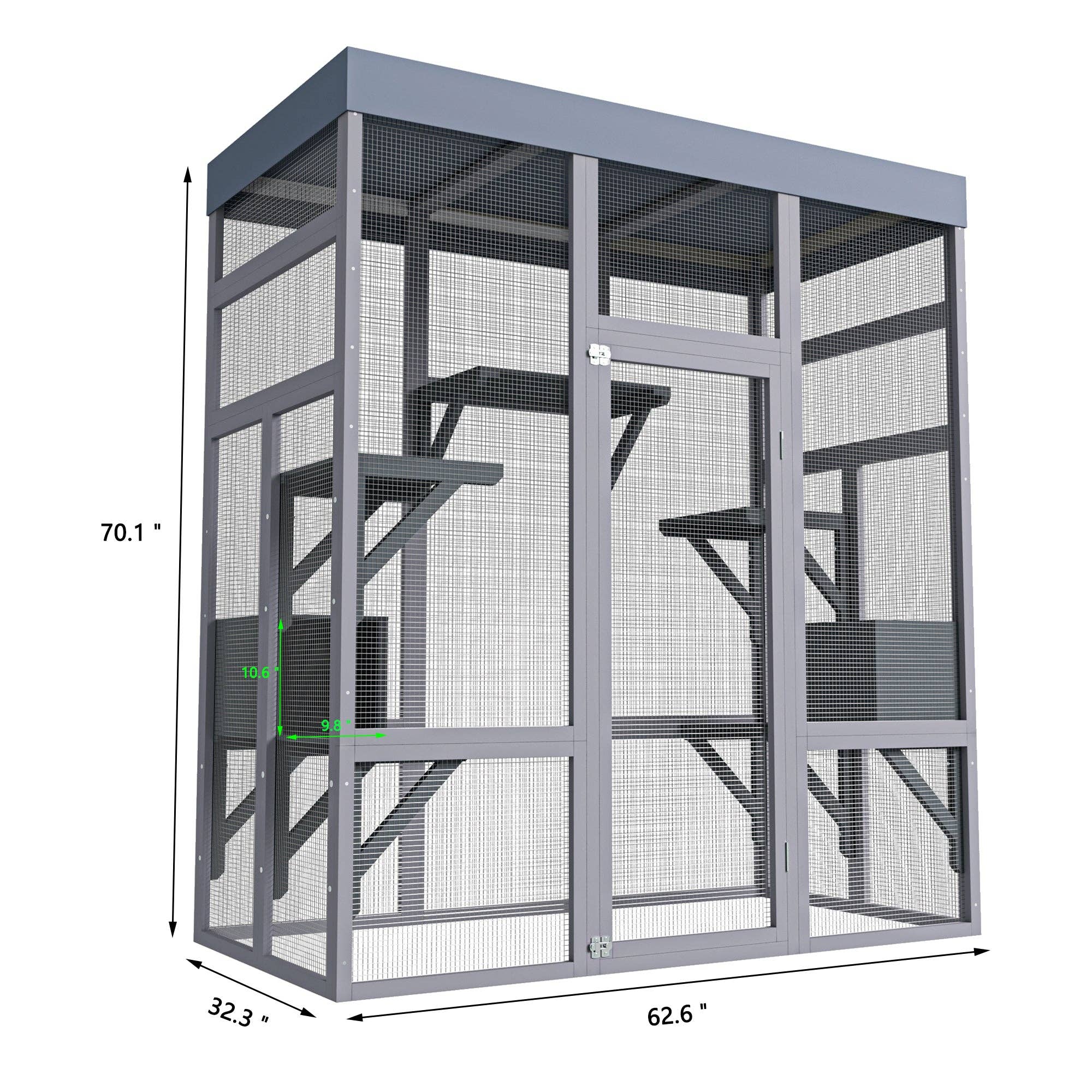 39F Inc. - Wholesale Pet Carrier - Cat - 62.6in Outdoor Wooden Catio with Roof and Platforms4