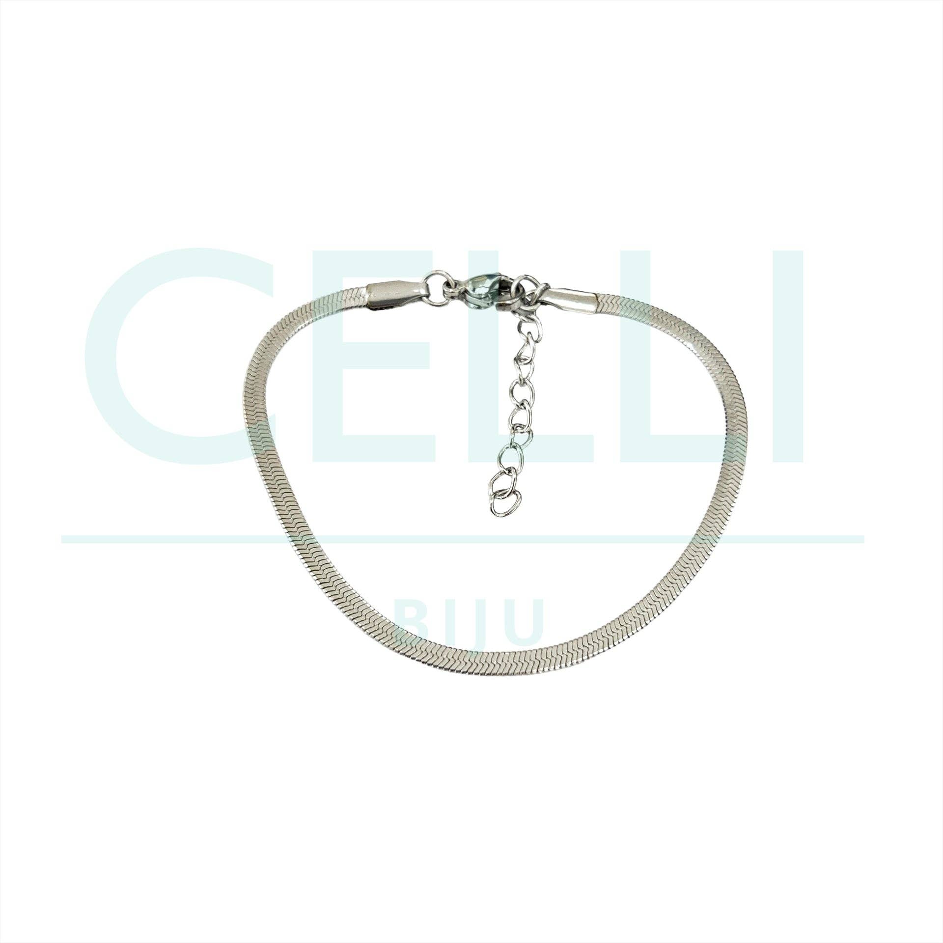 Celli Biju - Wholesale Link & Chain Bracelet - Steel Bracelet - Fine Flattened Snake 2.5mm 2mm0