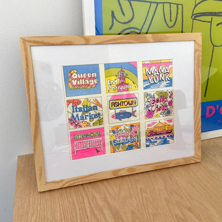 Philadelphia Neighborhood 8x10" Risograph Print for wholesale by FabiolitaDraws