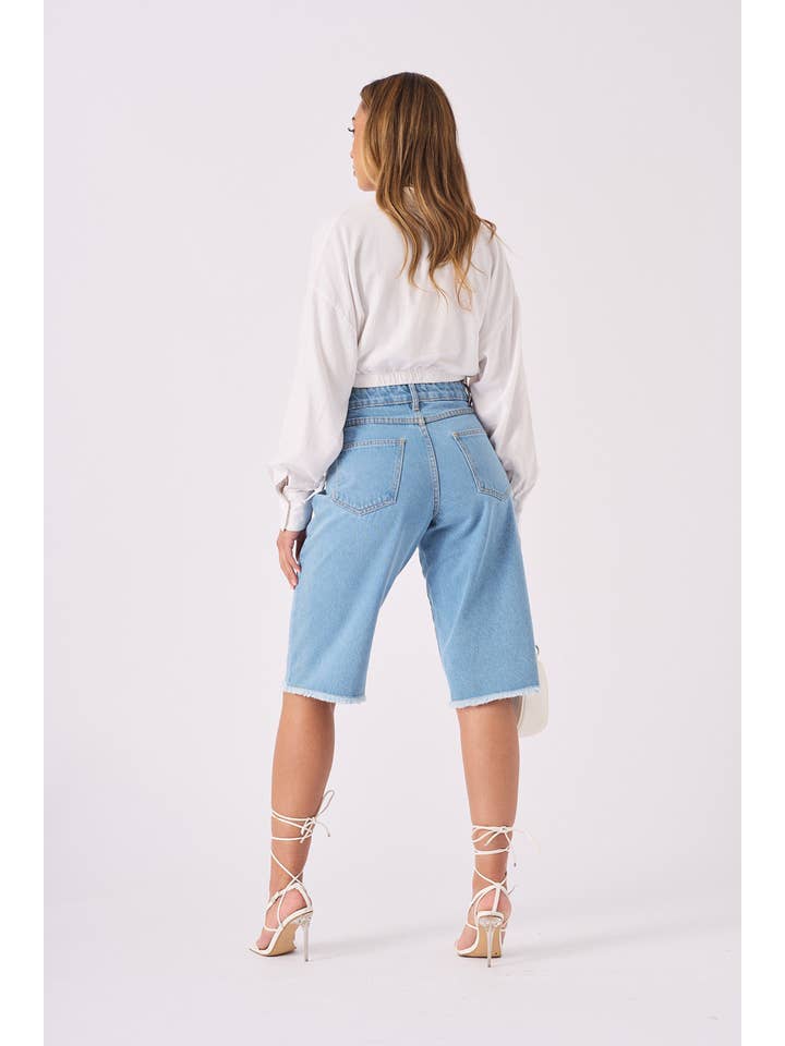 JMOJO UK Limited - Wholesale Shorts - Women's - Long Line Denim Jorts - LIGHT BLUE WASH